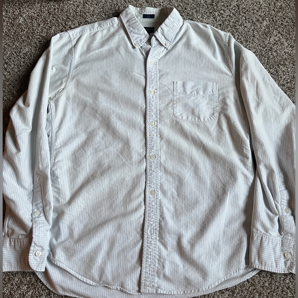 J Crew Mens Oxford button down white and blue stripe